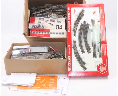 An enormous quantity of Fleischmann N gauge track, much appears unused. Includes 9191 boxed set. Includes points, straights, 