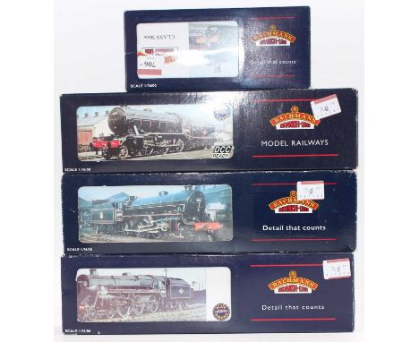 Four Bachmann Branchline locos: 32-080 class 56xx tank BR lined green late crest 5601; 32-505 Standard class 5MT plain black 
