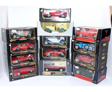 13 boxed 1/18th scale Burago, Solido and Eagle Collectables diecast models, all in original packaging, some windows split, ex