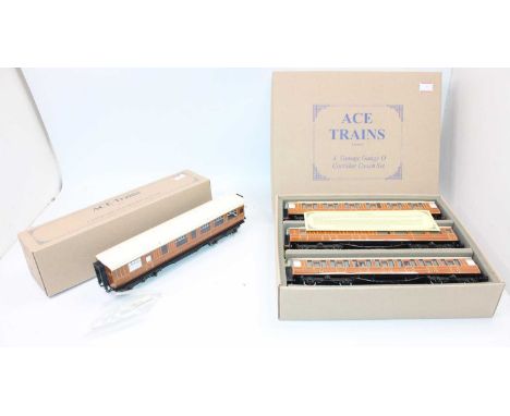 ACE Trains C4 Set of 3 LNER teak coaches: Set A comprising all/1st no.6461; br/3rd no.1516 with illuminated red rear tail-lig