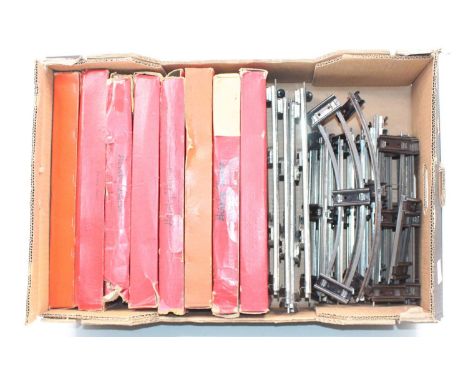 Two large trays containing Hornby (mainly post-war) clockwork track: approx. quantities: 115 straights; 40 x 2’ curves; No.2 