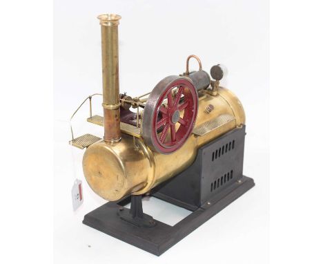 Doll et Cie style german stationary horizontal steam engine, comrpising of polished brass spirit fired horizontal boiler (Ove