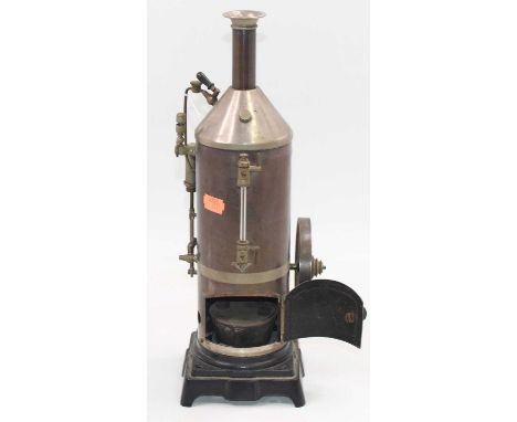 Bing Germany, Circa 1905 vertical steam engine plated GBN above fire box door, comprising of single fixed cylinder driving a 