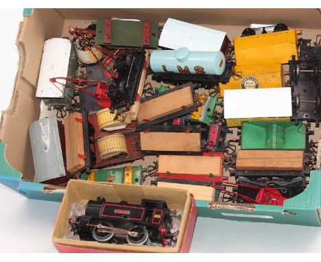 Large tray of 28 Hornby wagons with a type 40 loco overpainted renumbered and renamed. Wagons, a mixture but including timber