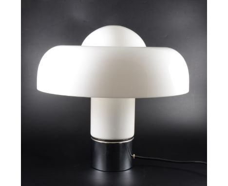 A 'Brumbury' table lamp, designed by Luigi Massoni for Harvey Guzzini, with white acrylic shade above the powder coated and c