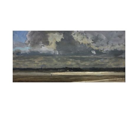 Roy Connelly, Chichester Harbour, even' light, signed, oil on board, 15 x 30cm.Footnote: Exhibited: New English Art Club, Mal