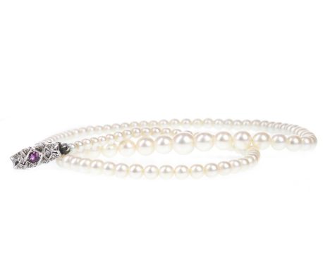 MID TWENTIETH CENTURY PEARL NECKLACE, formed by graduated spherical white pearls, the largest 7mm diameter, the smallest 3mm,
