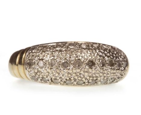 DIAMOND DRESS RING, set with three rows of round brilliant cut diamonds totalling approximately 0.50 carats overall, marked 9