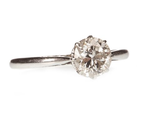 DIAMOND SOLITAIRE RING, the round brilliant cut diamond approximately 0.85 carats, marked PLAT, size M 1/2, 2.8g