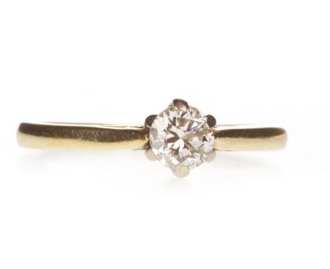 DIAMOND SOLITAIRE RING, the round brilliant cut diamond of approximately 0.33 carats, in eighteen carat gold, size L, 2.4g