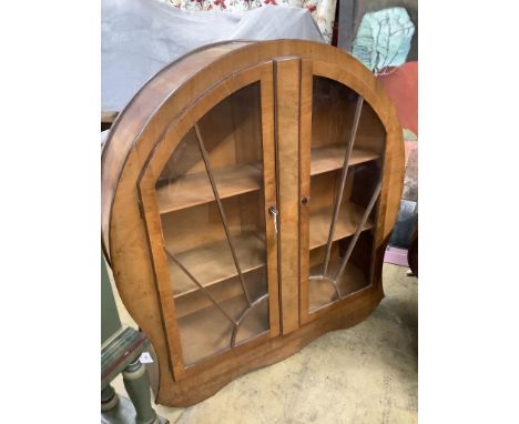   An Art Deco walnut display cabinet, width 120cm depth 33cm height 128cm