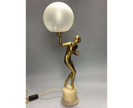   A Lorenzl style gilt metal figural table lamp, height 60cm