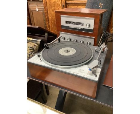   A vintage Goldring Lenco Gl75 turntable, a Leak tuner and amplifier and a pair of KEF speakers (later cased)