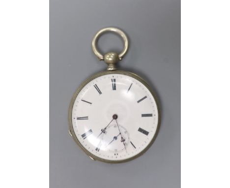   A  continental engine turned white metal open face keywind pocket watch,case diameter 45mm.