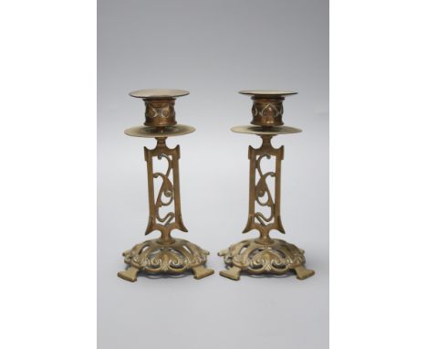   A pair of Art Nouveau candlesticks by William Tonks &amp; Sons, height 18cm