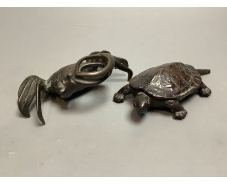   A Japanese bronze turtle and a crab, width 12cm
