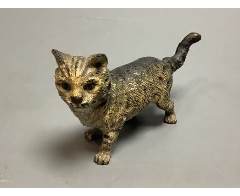   An Austrian cold painted bronze model of a cat, length 12cm