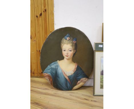   Continental School, oil on canvas, Portrait of an 18th century lady, oval, 72 x 61cm, unframed