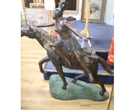   A large bronze of a Valkyrie on horseback, width 135cm height 122cm