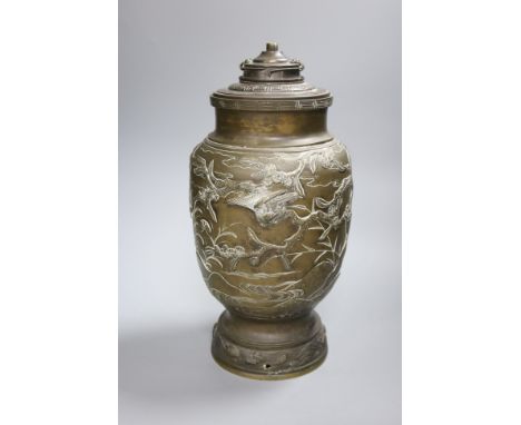   A Japanese bronze converted oil lamp, height 36cm