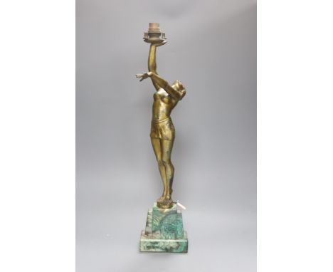   An Art Deco spelter figural table lamp, overall height 56cm
