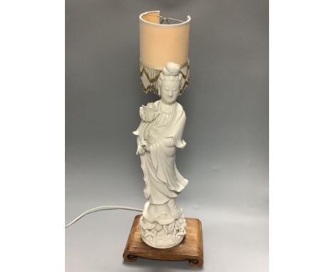   A blanc de chine geisha modelled as a lamp, height overall 57cm
