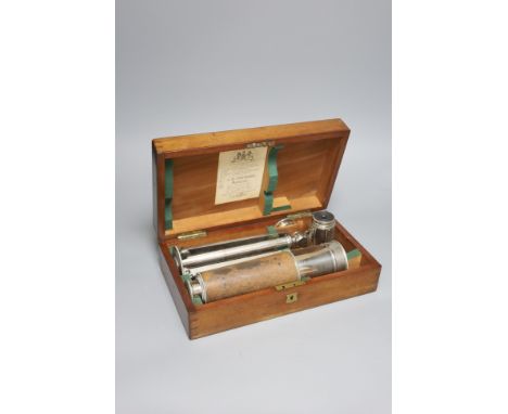   A Victorian mahogany cased silver plated telescope and stand, by J H Stewart, 406 Strand, 66 Strand, 54 Cornhill, 63 Saint 