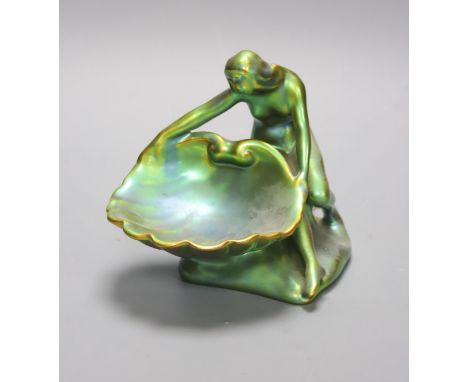   A Zsolnay eosin figural dish, height 12cm