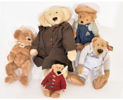 A Set Of 5 Vintage Australian Teddy Bears Including W.A Jacobs Bear And Others, all in good condition. W.A Jacobs Sydney Aust