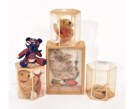 A Set Of 5 Vintage Miniature Teddy Bears Including Boxed Merrythought Bears And Others. Merrythought Teddy Bear Puppet in ori