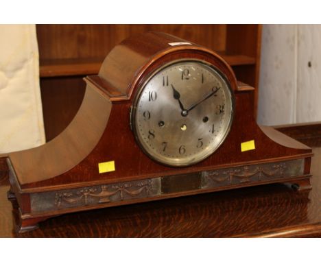 1930's oak mantle clock with dedication plaque, presented to Ex Inspector WH Dixon by West Hartlepool Division of the DC Cons