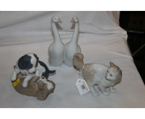 Lladro and Nao dog, cat and goose ornaments