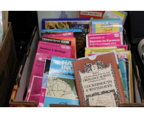 Box of Ordnance Survey maps and Lake District books