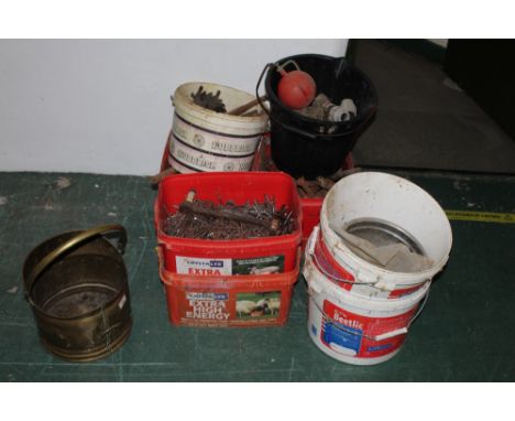 A small quantity of screws, tools, brass coal helmet and other items 