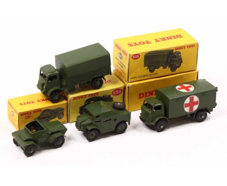 4 Dinky Toys Military Diecast Vehicles, all boxed to include No.673 Scout Car, No.688 Field Artillery Tractor, No.626 Militar
