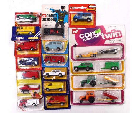 One box containing a quantity of Corgi Juniors and twin pack issue diecast vehicles to include a No. 69 Batmobile, a No. 2516