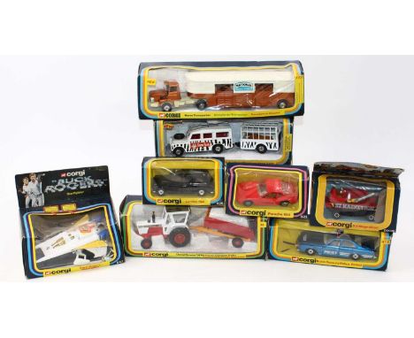 Corgi toys group of eight to include; No.647 Buck Rogers Starfighter, No.D2026 x3 Magnetron, No.416 Buick Century Police, No.