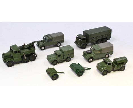 Dinky Toys group of 8 loose and playworn military diecast to include No. 661 Recovery tractor, No. 643 Army Water Tanker, No.