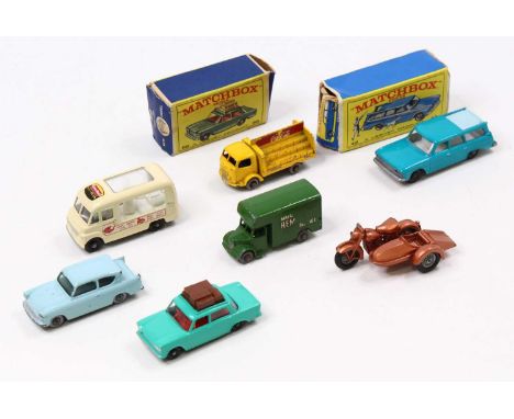 Matchbox Lesney Series group of 6 boxed and loose models to include;No.17 Mattress removal service in green and grey wheels N