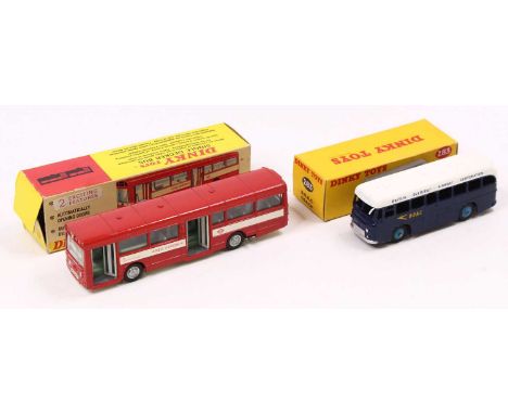 Dinky toys group of 2 boxed coaches to include; No.283 BOAC in dark blue body with white roof and light blue hubs together wi