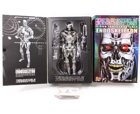 A Hot Toys Ltd 1/6 scale action figure of T800 Endoskeleton No. MMS33 'Terminator 2 Judgement Day', appears complete, housed 