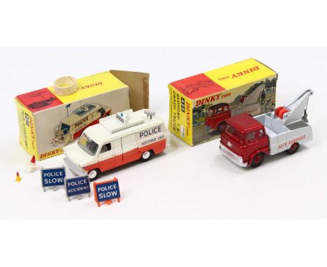 A Dinky Toys group of two boxed models to include No. 434 Bedford TK crash truck in red cab with white back with white jib an