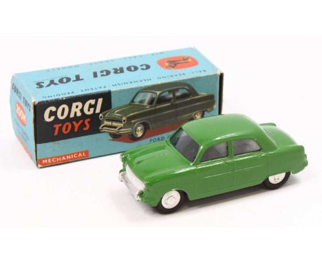 Corgi Toys, 200M, Ford Consul Saloon, green body with spun hubs, housed in the original blue ground card box with leaflet (NM