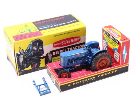 Britains Farm Series 172F, Fordson Power Major Diesel Tractor, comprising of blue tractor with orange hubs and black rubber t