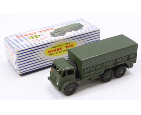 A Dinky Toys No. 622 Ten Ton Army Truck, comprising military green body with tin back, housed in the original blue &amp; whit
