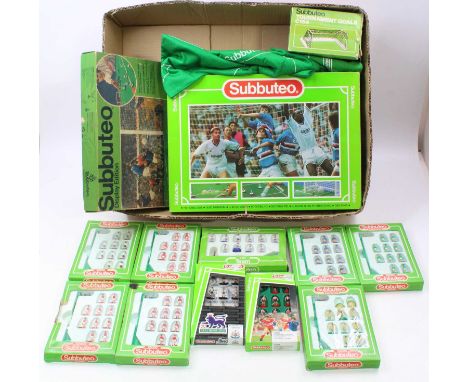 A tray containing a collection of vintage Subbuteo to include; a boxed Table Cricket Set, a boxed Display Edition Set, and a 