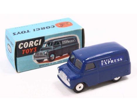 Corgi Toys No. 403 Bedford 12cwt van 'Daily Express', finished in dark blue body with silver hubs, housed in the original all