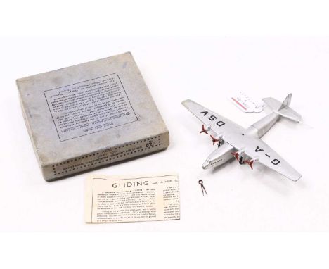 Dinky Toys No. 62P Armstrong Whitworth Ensign Airliner, comprising silver body with 4x 3-blade red propellers, in the origina