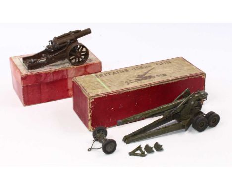 A Britains group of two military models to include No. 1266 18" heavy howitzer mounted on tractor wheels for field service in