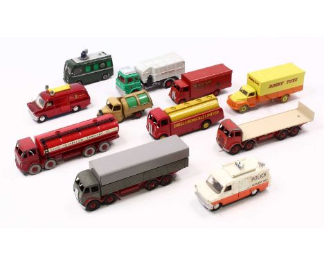 A Dinky Toys group of 11 loose diecast models to include AEC Monarch Thompson Tank 'Shell Chemicals Ltd', Guy Van 'Slumberlan
